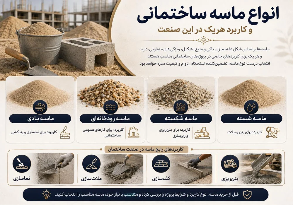 انواع ماسه ساختمانی و کاربرد هریک در این صنعت + جدول کامل دانه‌بندی و انتخاب ماسه مناسب